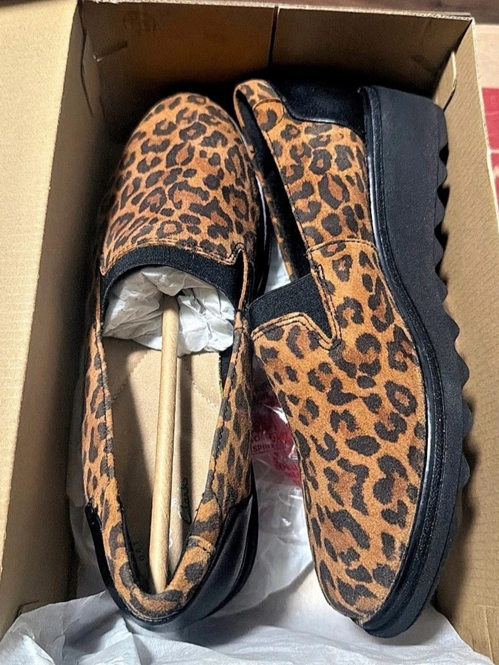 Clarks Women's Sharon Dolly Leopard Print Lug Sole Loafer Platform Heel Size 7